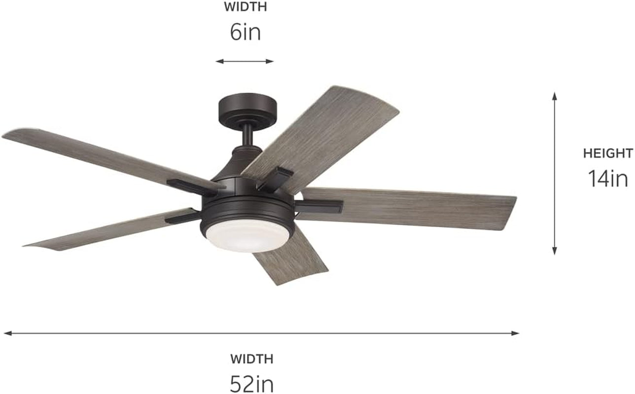 Tide 52" Outdoor Ceiling Fan with LED Light, Olde Bronze | Weather+ Wet-Rated Fan with Remote Control and Medium Oak Blades, 310126OZ