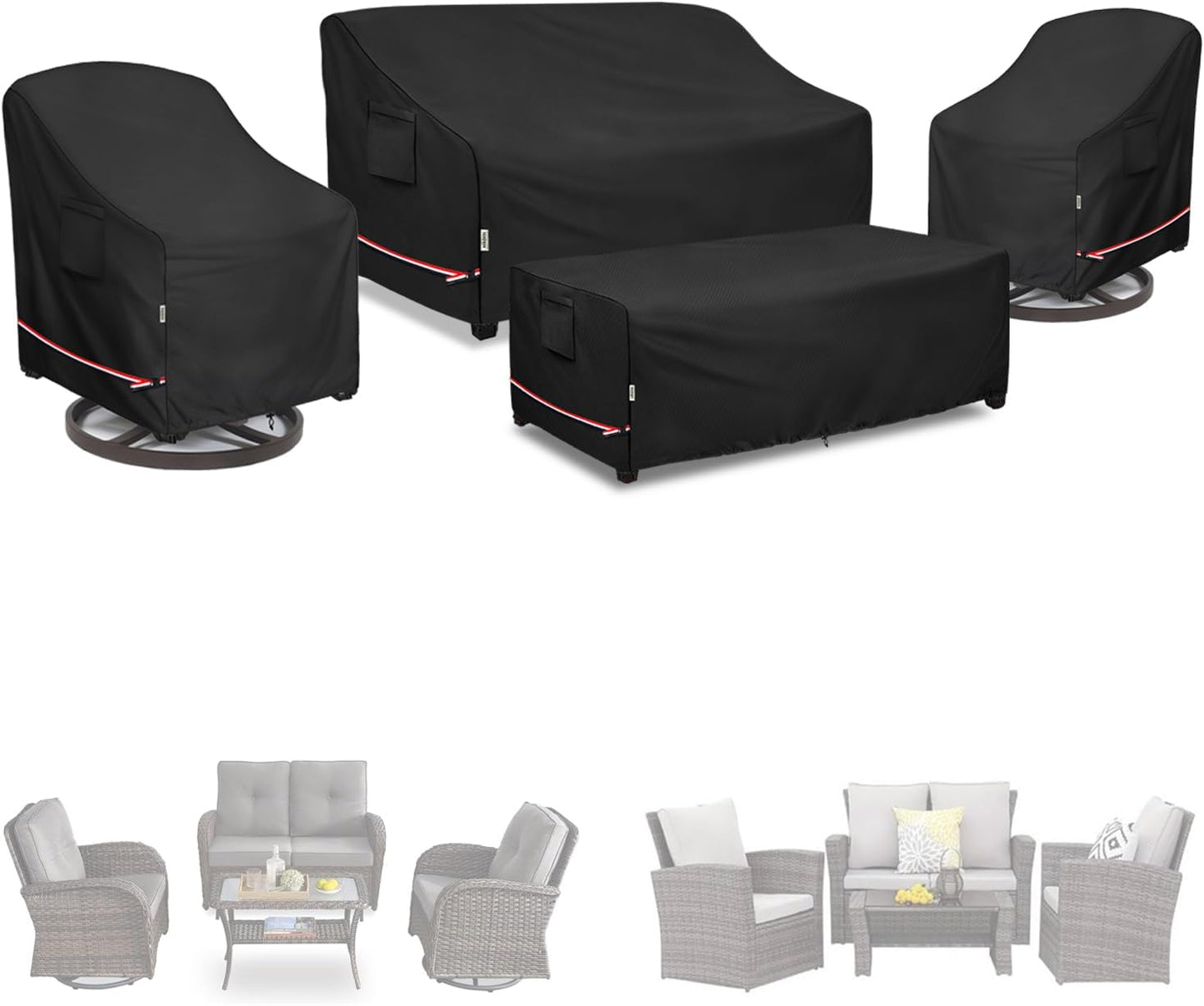 Patio Furniture Covers Set 4 Piece,600D Heavy Duty Outdoor Furniture Covers Waterproof for Outdoor Couch,Lawn Chair, Coffee Table(Medium,Beige)