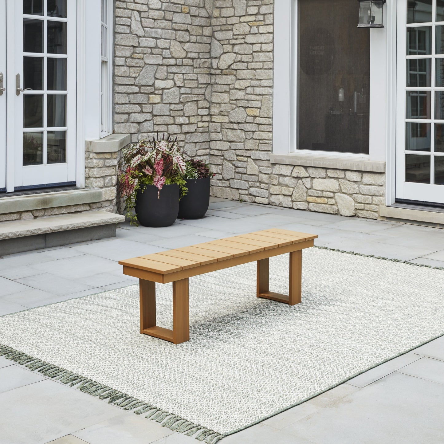 Ezra 6-Piece Outdoor HDPE Dining Set with Bench, Teak