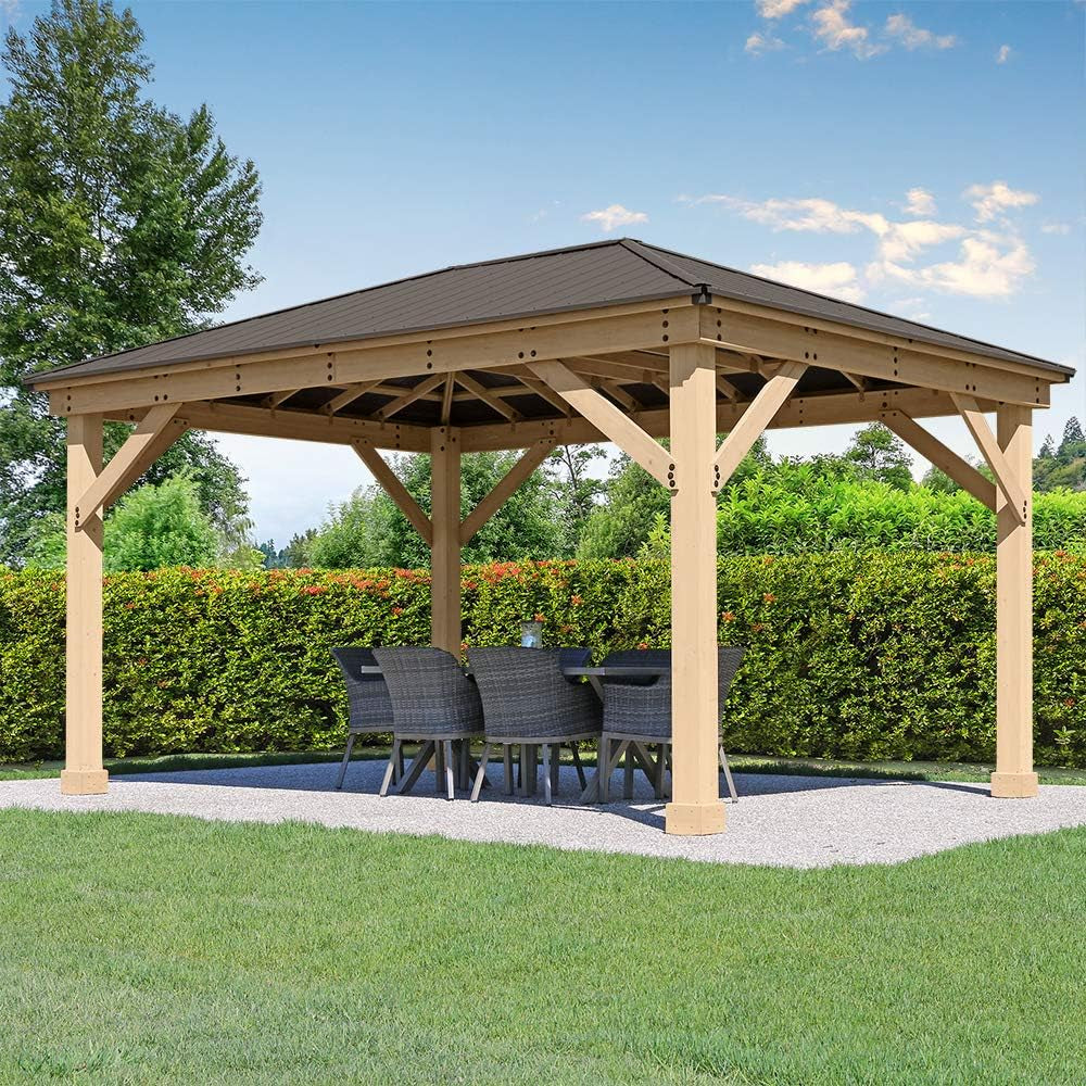 Yardistry 10 X 12 Meridian Cedar Wood Gazebo Pavilion for Patios, Decks, Garden, Backyard, Durable, Aluminum Roof