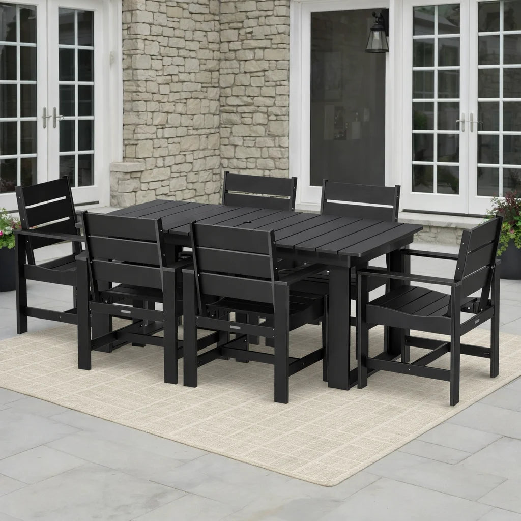Ezra 7-Piece Outdoor HDPE Dining Set, Black