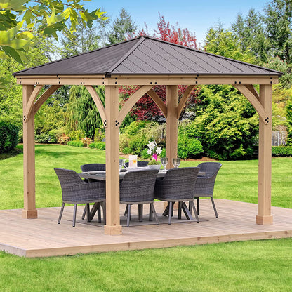 Yardistry 10 X 12 Meridian Cedar Wood Gazebo Pavilion for Patios, Decks, Garden, Backyard, Durable, Aluminum Roof