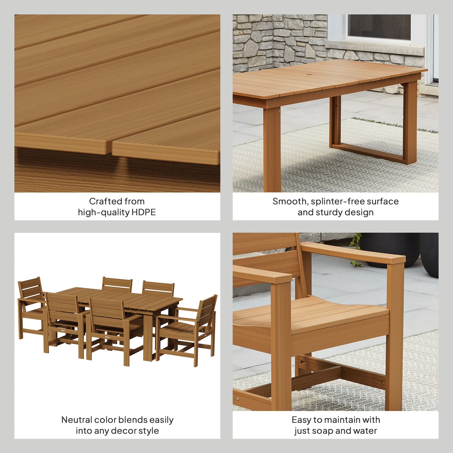 Ezra 7-Piece Outdoor HDPE Dining Set, Teak