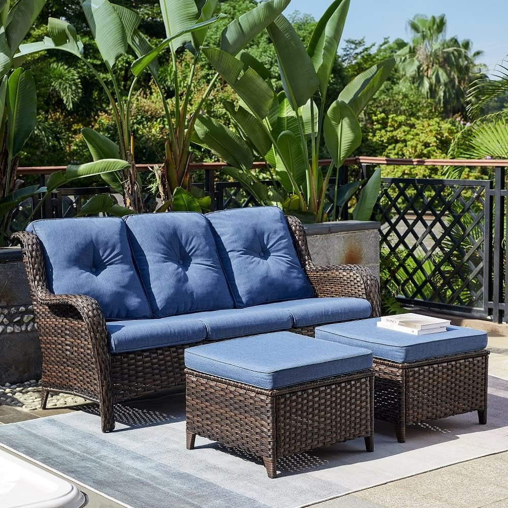 Patio Furniture 6 Pieces Outdoor Furniture Set Wicker Outdoor Sectional Sofa with Swivel Rocking Chairs,Patio Ottomans,Patio Coffee Table
