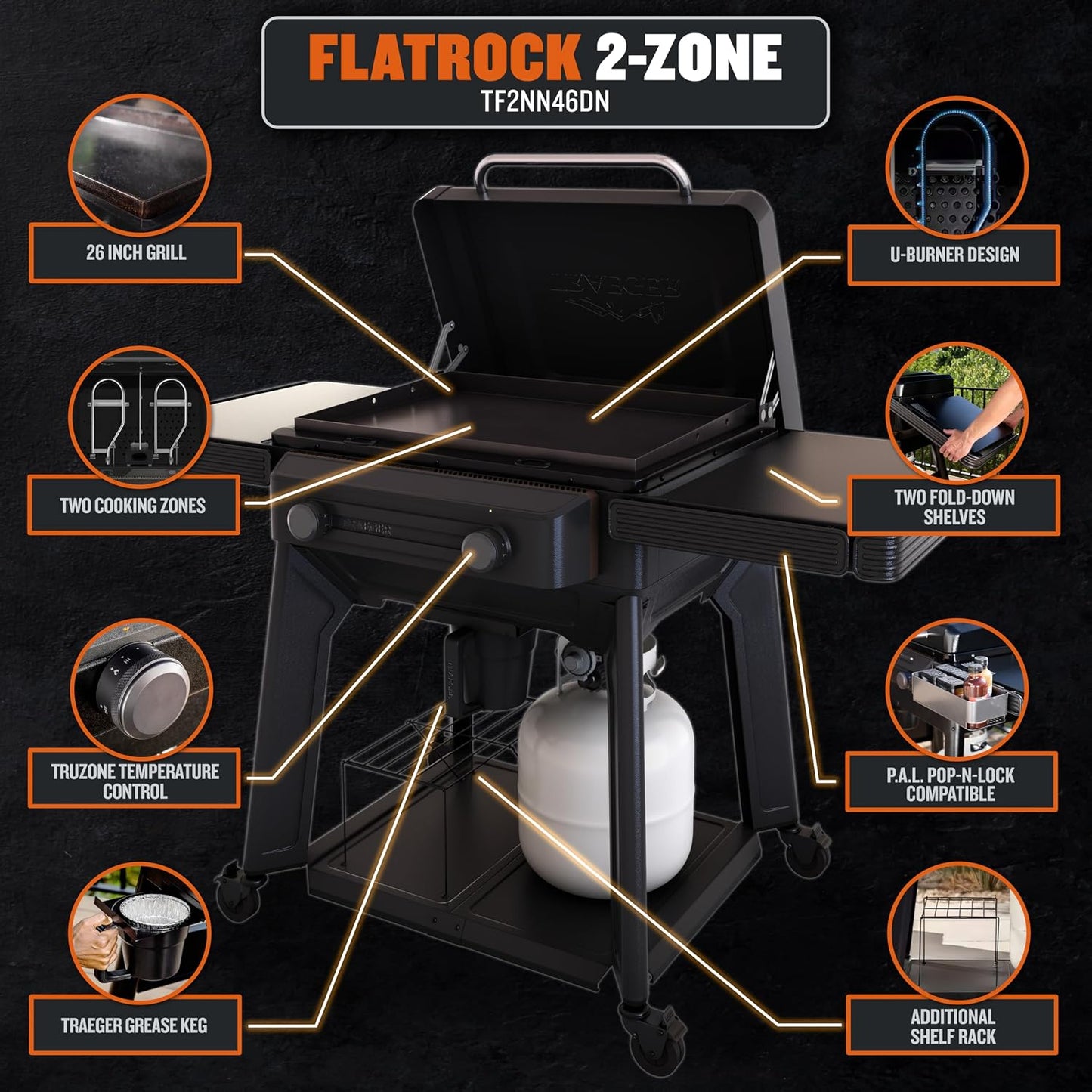 Traeger Grills Flatrock 2 Zone, 26-Inch Flat Top Griddle, Outdoor Gas Grill with Dual-Zone Truzone Cooking, Even Heat, and Ez-Clean Grease Management, Premium Propane Griddle for Outdoor Cooking