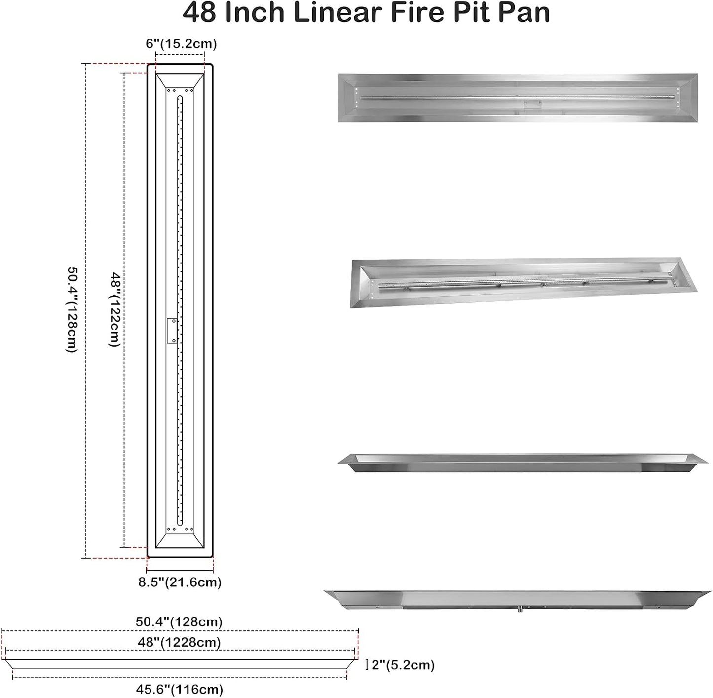 48 X 6 Inch Linear Fire Pit Burner with Spark Ignition Kit | Natural Gas Stainless Steel Gas Fire Pit Kit Insert for DIY Fireplace, 91,000 BTU'S Max