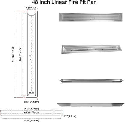 48 X 6 Inch Linear Fire Pit Burner with Spark Ignition Kit | Natural Gas Stainless Steel Gas Fire Pit Kit Insert for DIY Fireplace, 91,000 BTU'S Max