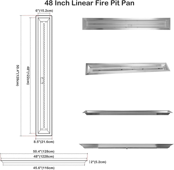 48 X 6 Inch Linear Fire Pit Burner with Spark Ignition Kit | Natural Gas Stainless Steel Gas Fire Pit Kit Insert for DIY Fireplace, 91,000 BTU'S Max