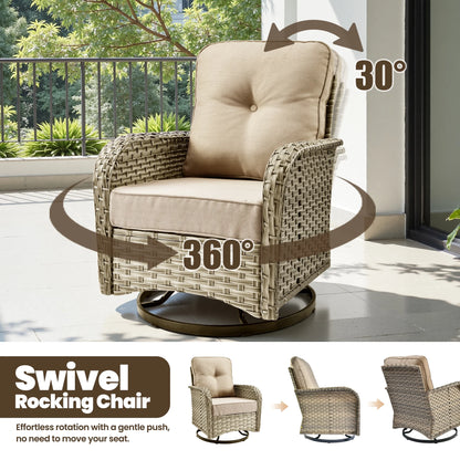 8 Pieces Patio Furniture Set, All Weather Wicker Patio Conversation Set with Swivel Chairs, Outdoor Furniture with Ottoman for Garden, Beige