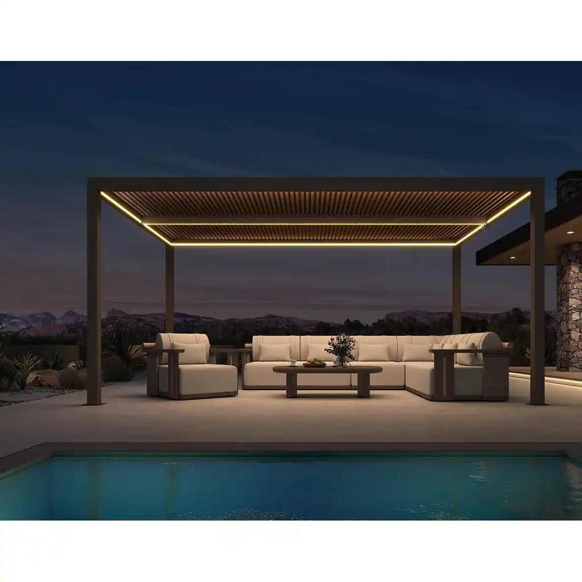 Bronze Louvered Pergola with Adjustable Roof for Deck Backyard Garden Hardtop Gazebo