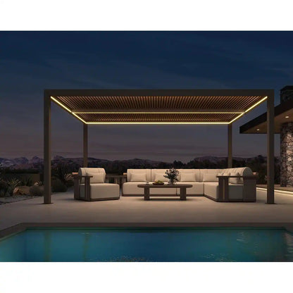Bronze Louvered Pergola with Adjustable Roof for Deck Backyard Garden Hardtop Gazebo