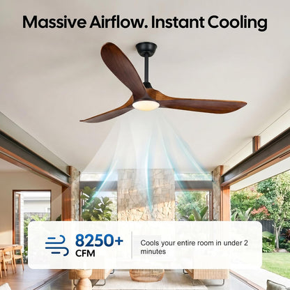 60 Inch Outdoor Ceiling Fan for Patios with Light, Farmhouse Style | 3 Blades Wood Ceiling Fan, Damp Rated Large Airflow Commercial Ceiling Fans for Exterior House Porch Gazebo