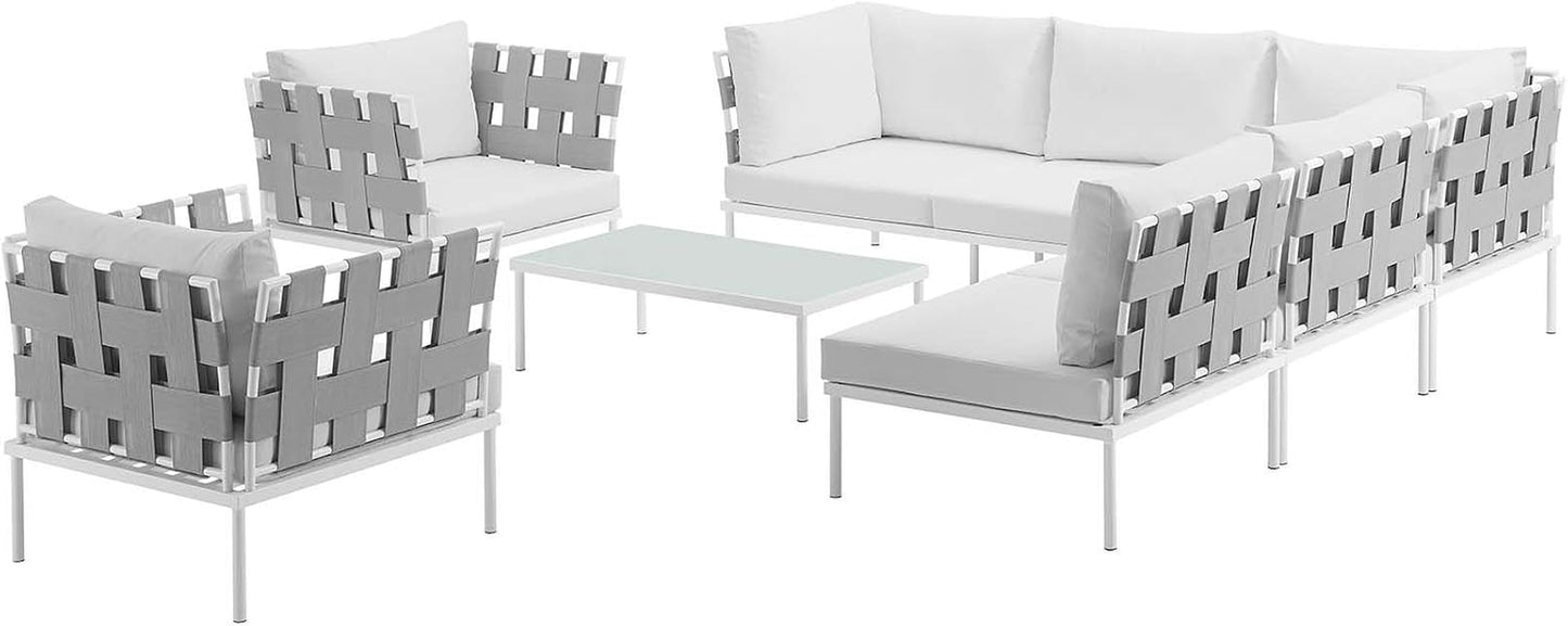 Harmony 8-Piece Aluminum Outdoor Patio Furniture Sectional Sofa Set with Cushions in White White