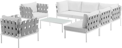 Harmony 8-Piece Aluminum Outdoor Patio Furniture Sectional Sofa Set with Cushions in White White