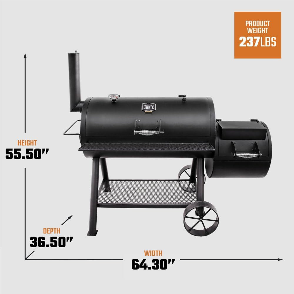 Longhorn Offset Charcoal Smoker and Grill with 1060 Sq. In. Cooking Area in Black