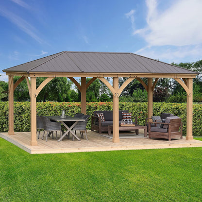 Yardistry 10 X 12 Meridian Cedar Wood Gazebo Pavilion for Patios, Decks, Garden, Backyard, Durable, Aluminum Roof