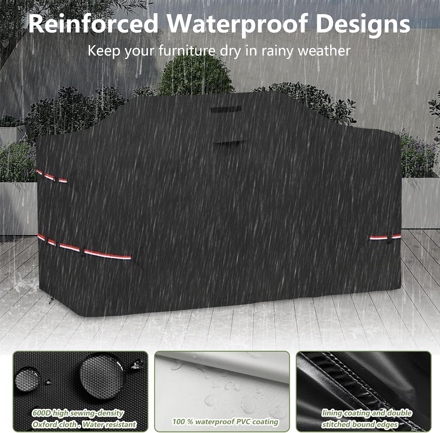 110 Inch Island Grill Cover - 600D Heavy Duty Waterproof All Weather Protection Outdoor Cover,Black