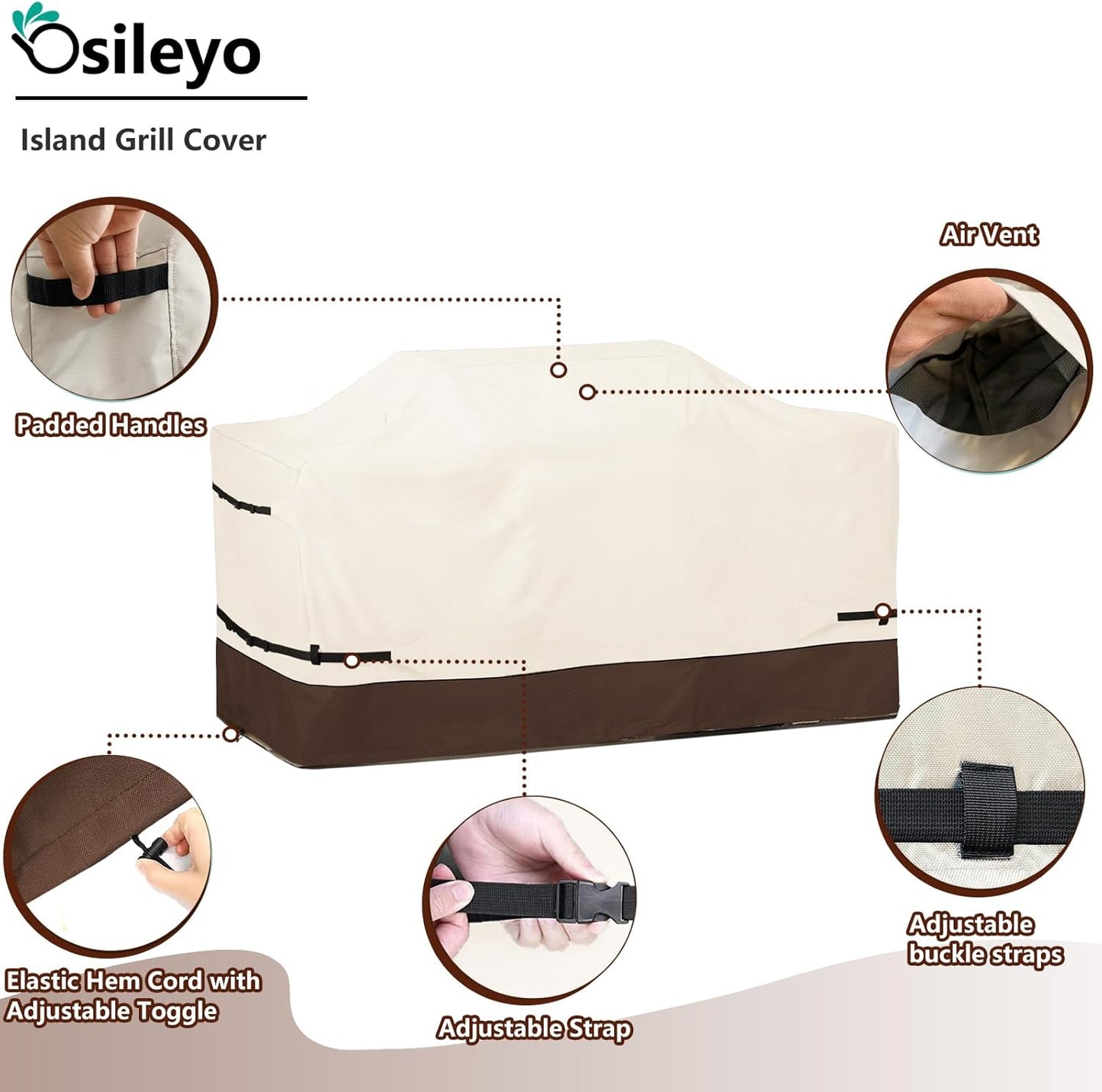 98 Inch Island Grill Cover - 600D Heavy Duty Waterproof All Weather Protection Extra Large Grill Cover,Beige & Brown