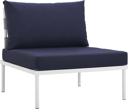 Harmony Aluminum Outdoor Patio Furniture 6-Piece Sectional Sofa Set in White Navy