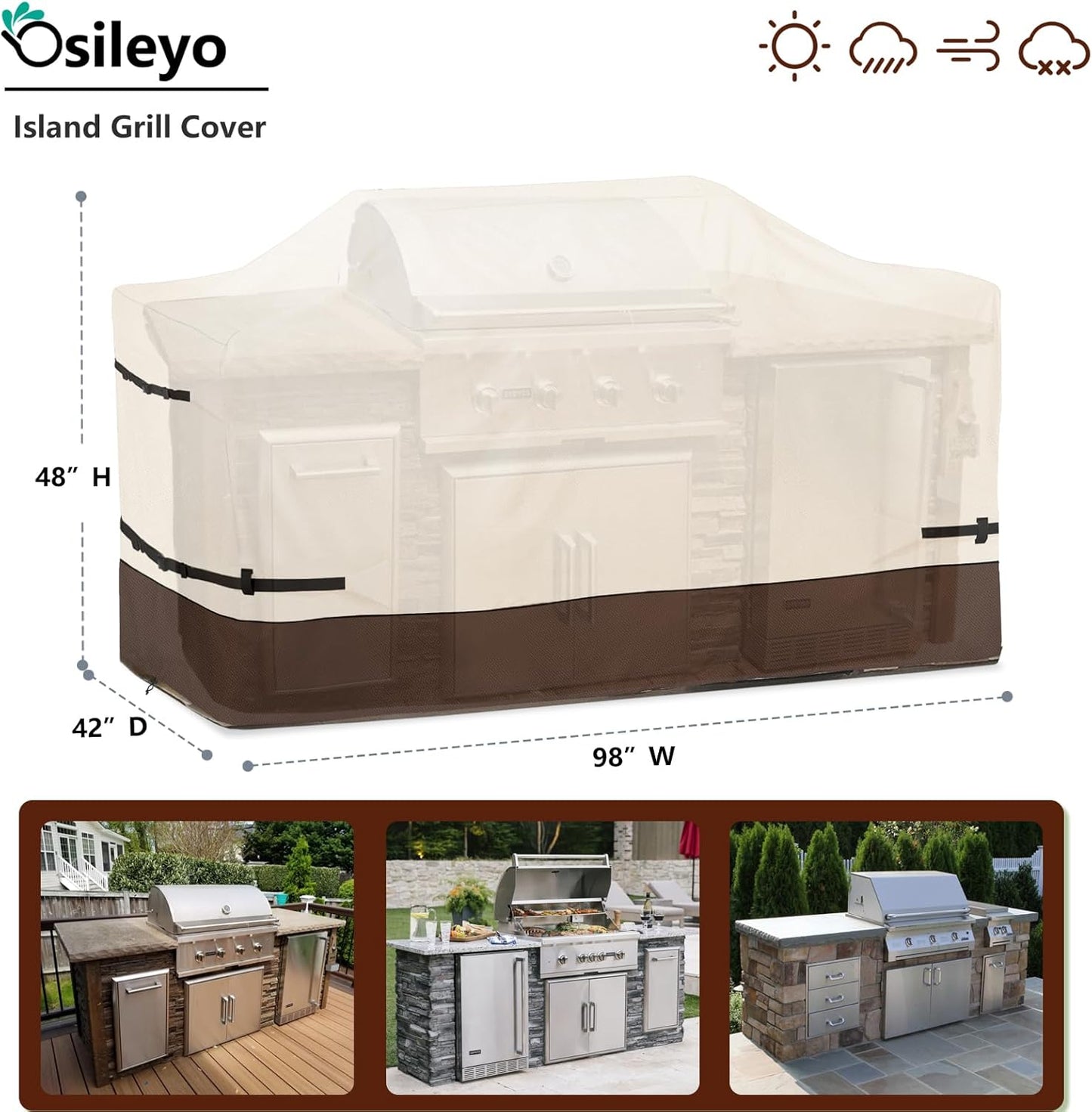 98 Inch Island Grill Cover - 600D Heavy Duty Waterproof All Weather Protection Extra Large Grill Cover,Beige & Brown