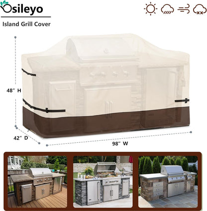 98 Inch Island Grill Cover - 600D Heavy Duty Waterproof All Weather Protection Extra Large Grill Cover,Beige & Brown