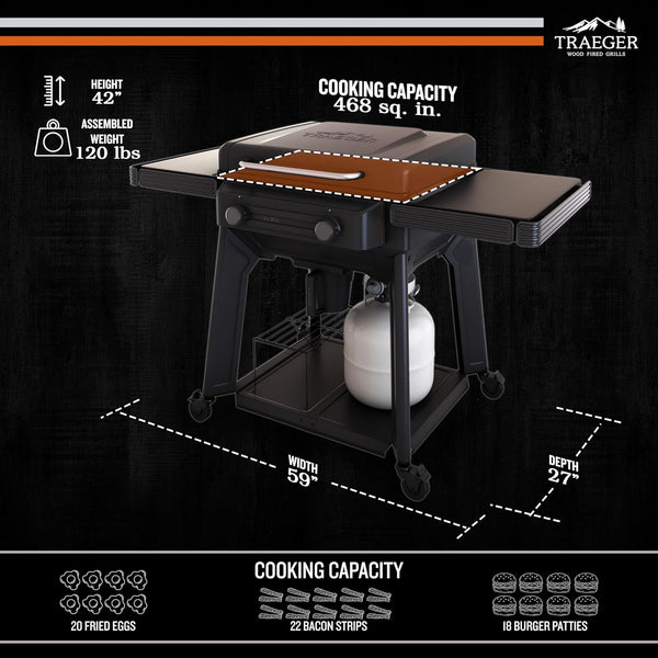 Traeger Grills Flatrock 2 Zone, 26-Inch Flat Top Griddle, Outdoor Gas Grill with Dual-Zone Truzone Cooking, Even Heat, and Ez-Clean Grease Management, Premium Propane Griddle for Outdoor Cooking