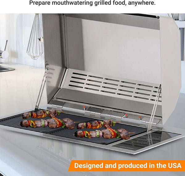 Texan Built-In Electric Grill with Faceted Single Piece Lid and Standard Lite Touch Control, Stainless Steel Body, Ul-Approved for Use Indoors and Outdoors, No-Flame Grill, 240 Volts
