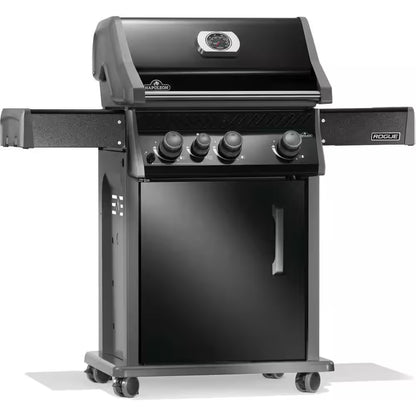 Rogue 425 3-Burner Propane Gas Grill in Black with Cast Iron Cooking Grids and Range Side Burner