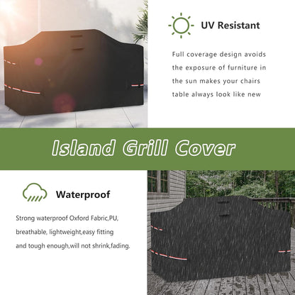 110 Inch Island Grill Cover - 600D Heavy Duty Waterproof All Weather Protection Outdoor Cover,Black