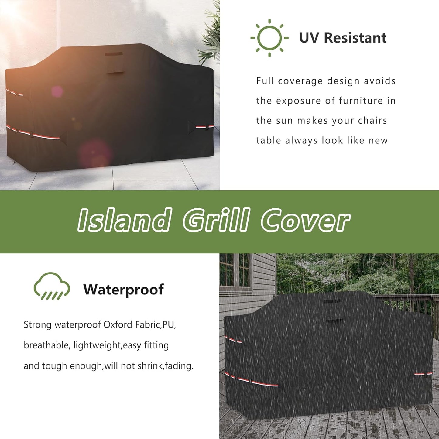 98 Inch Island Grill Cover - 600D Heavy Duty Waterproof All Weather Protection Outdoor Cover,Black