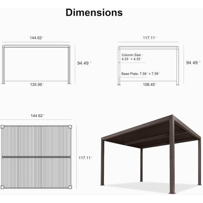 Bronze Louvered Pergola with Adjustable Roof for Deck Backyard Garden Hardtop Gazebo