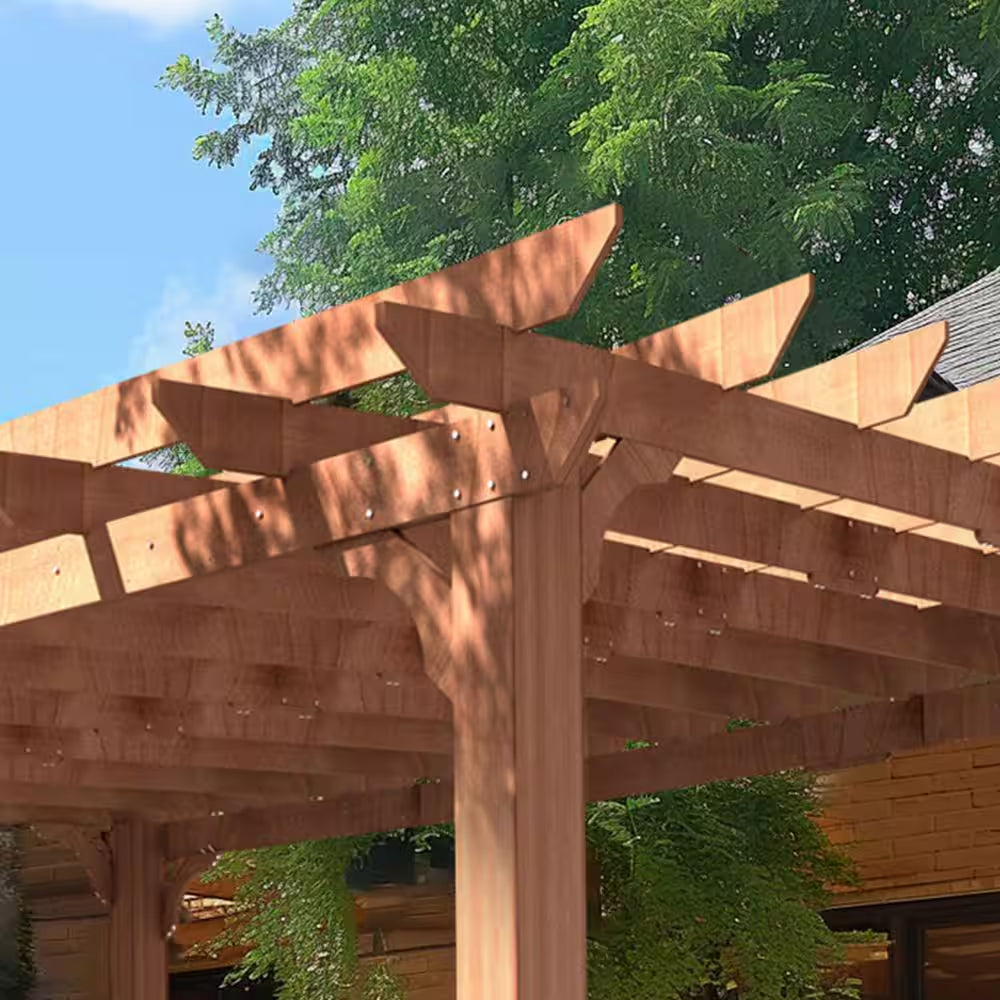 16 Ft. W X 12 Ft. D Cedar Wood Patio Pergola Shade Structure for Outdoor, Brown