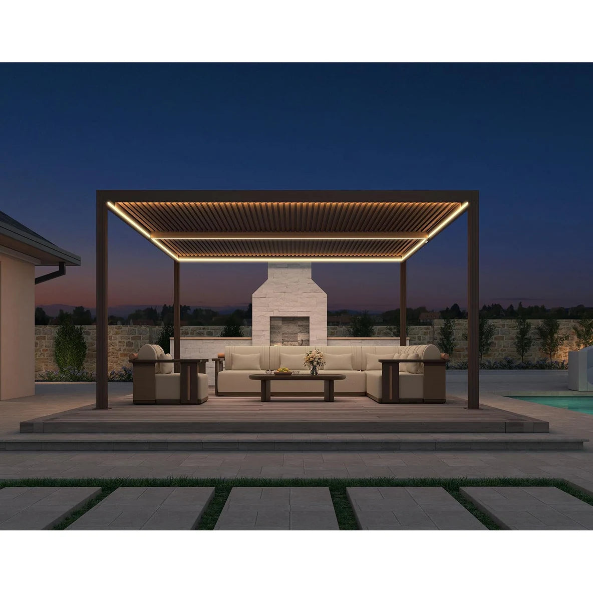 Bronze Louvered Pergola with Adjustable Roof for Deck Backyard Garden Hardtop Gazebo
