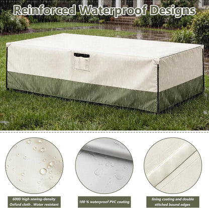 Bitubi Rectangular Patio Table Cover - Heavy Duty 600D Tough Canvas Waterproof Outdoor Dining Table and Chairs Universal Furniture Cover Size 111L X 74W X 28H Inch, Beige