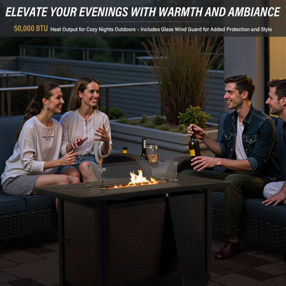 9-Piece Outdoor Patio Furniture Set with Fire Pit Table,Swivel Chairs and 6" Thick Cushions,Sectional Sofa and Ottomans,Patio Conversation Set for Porch Deck Garden Backyard
