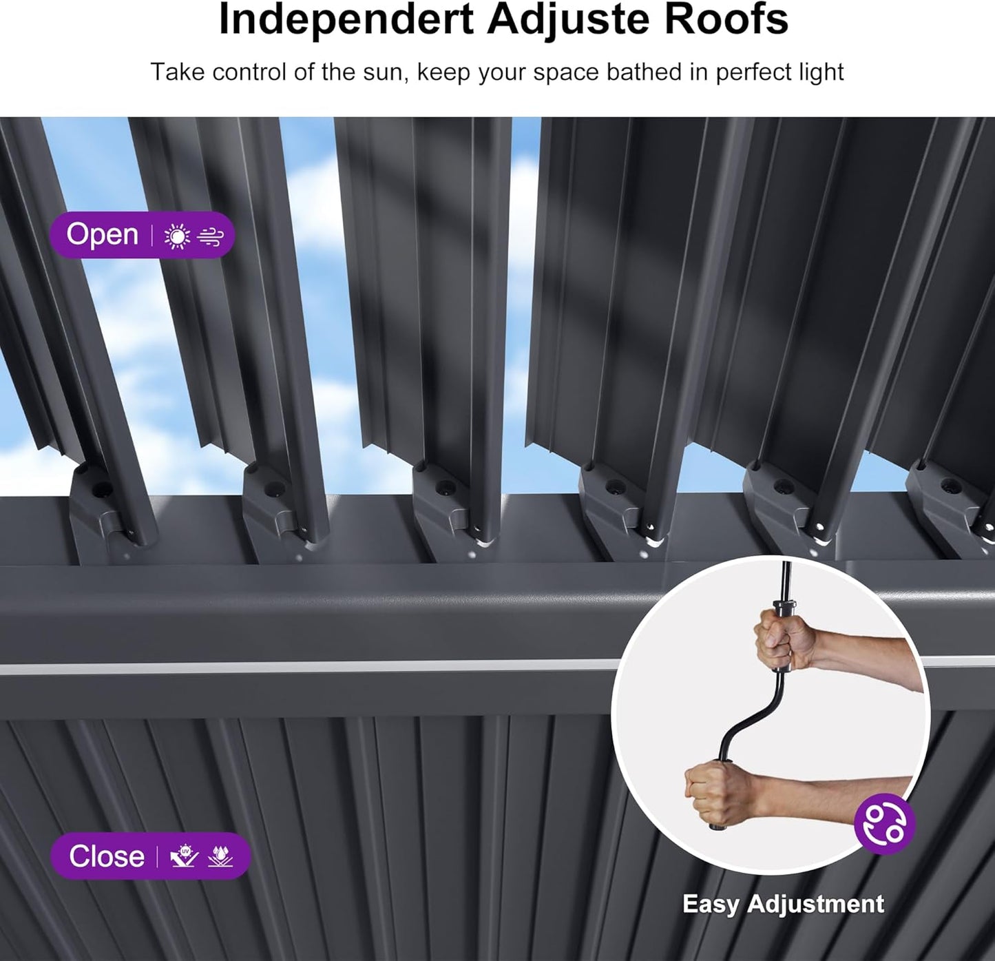 Louvered Pergola 92KS 11.5' X 27.5' with LED Strip Lights Huge Aluminum plus Outdoor Pergola with Adjustable Louvered Roof for Patio Deck Garden Yard Gray