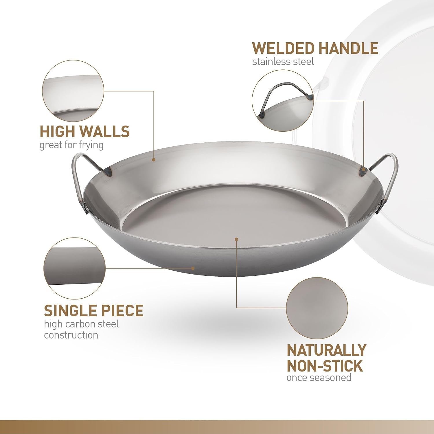 Bourgeat Black Carbon Steel Paella Pan, 17 1/2"