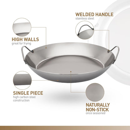 Bourgeat Black Carbon Steel Paella Pan, 17 1/2"