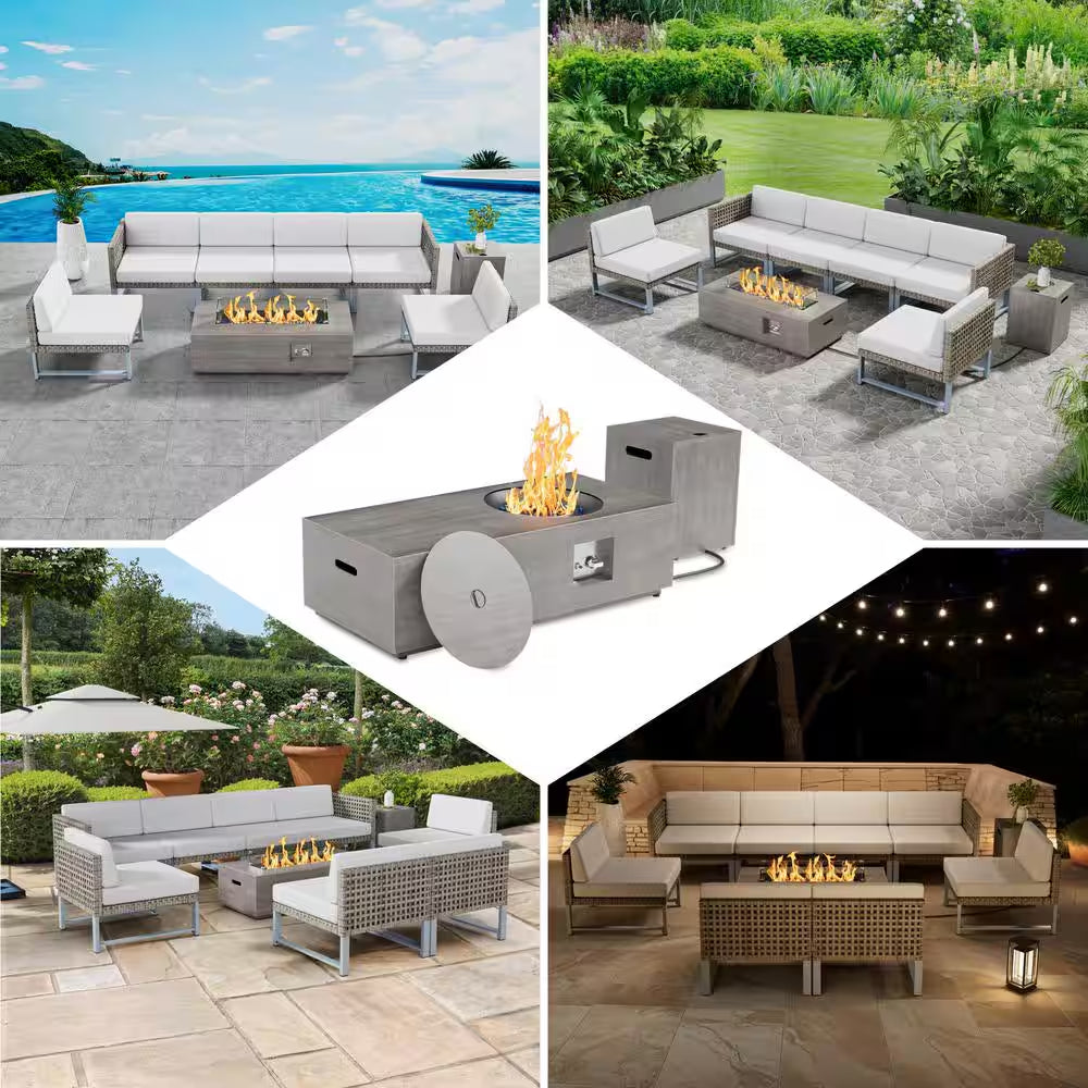 48 In. 50,000 BTU Rectangle Outdoor Propane Gas Fire Pit Table in Brown
