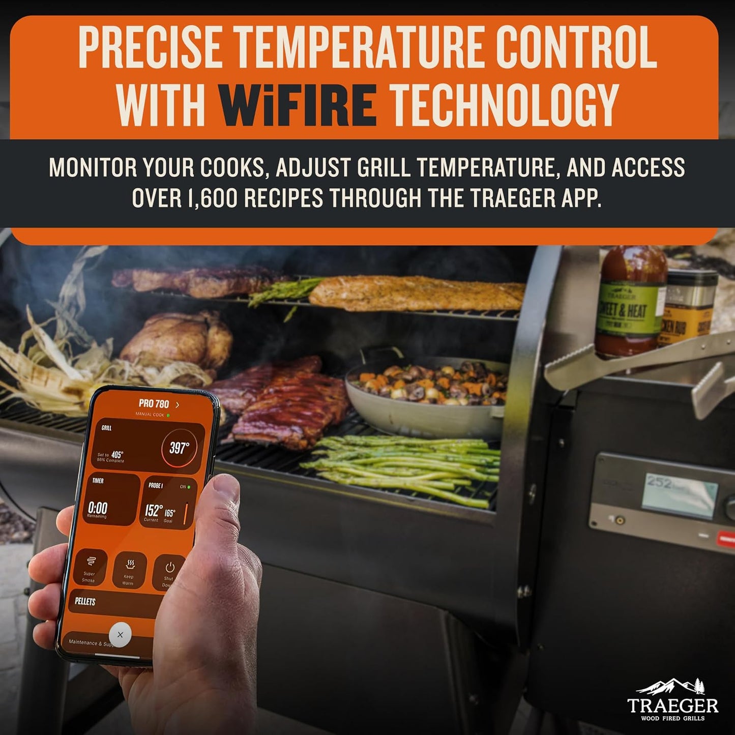 Traeger Grills Pro 780 Wood Pellet Smoker Grill, 6-In-1 BBQ Pellet Grill Combo, Wifi and App-Connected Electric Smoker, 780 Square Inches of Grilling Area, Temperature Control, Black Finish