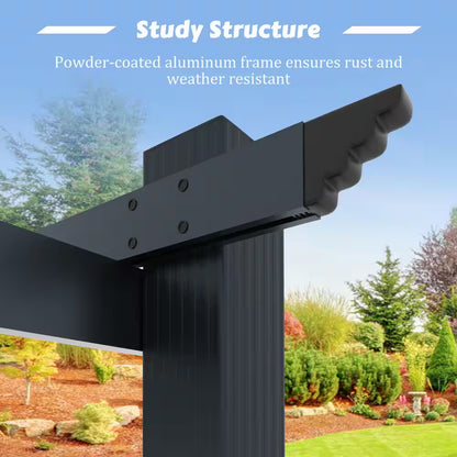 10 Ft. X 10 Ft. Dark Grey Aluminum Outdoor Patio Pergola with Retractable Sun Shade Canopy Cover