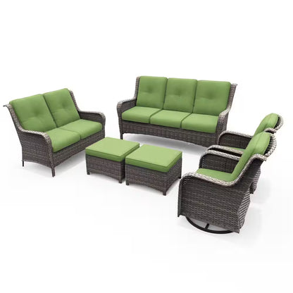 Patio Furniture Set 6-Piece Outdoor Patio Conversation Set with Green Cushions Lawn Furniture
