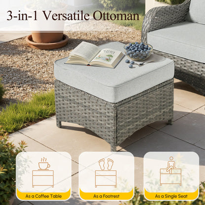 7 -Piece Wicker Patio Conversation Set with Gray Cushions Included