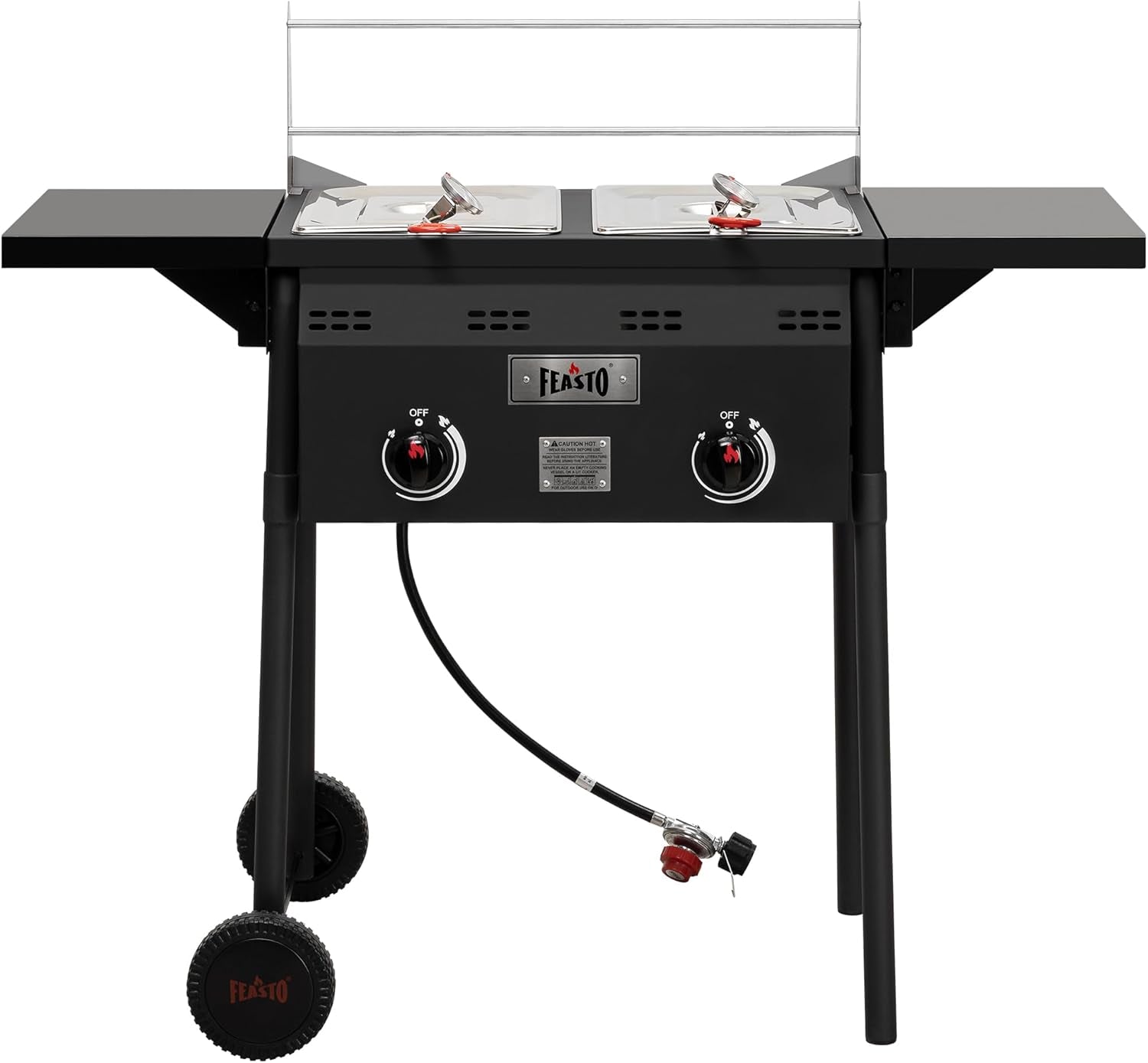 Outdoor Propane Deep Fryer with Rolling Cart, Dual Tank Fish Fryer | 2 Independent Burners, 100,000 BTU, 4-Gal Oil Capacity, Frying Station with Baskets for Fish, Fries & Chicken