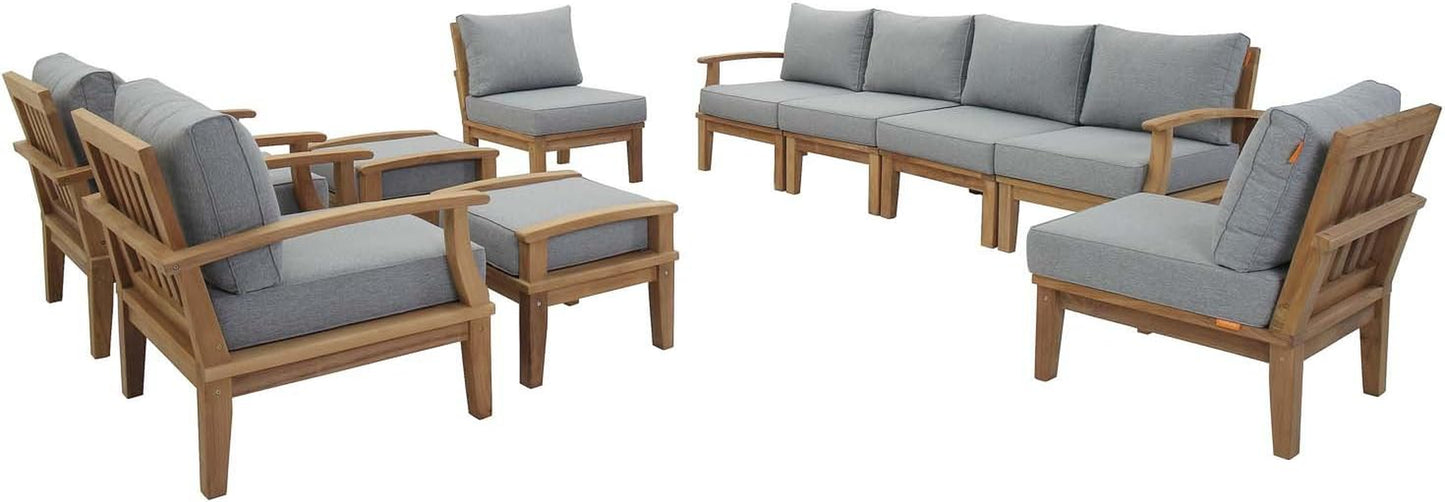 EEI-1489-NAT-GRY-SET Marina Premium Grade a Teak Wood Outdoor Patio Furniture Set, 10 Piece, Natural Gray
