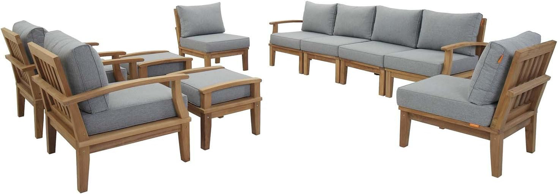 EEI-1489-NAT-GRY-SET Marina Premium Grade a Teak Wood Outdoor Patio Furniture Set, 10 Piece, Natural Gray