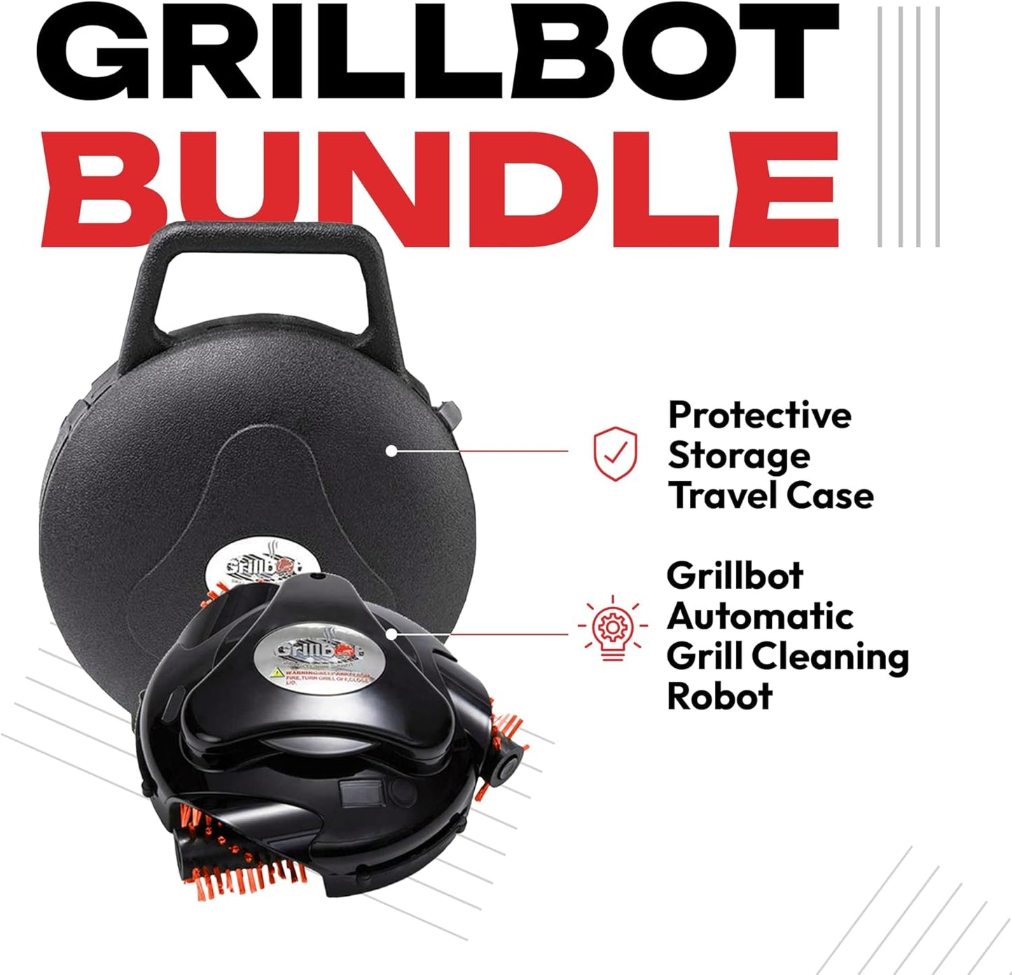 Automatic Grill Cleaning Robot with Nylon Brushes, Electric BBQ Cleaner Brush with Motorized Power, Cordless Rechargeable Grill Scrubber for Outdoor Grills (Black and Case)
