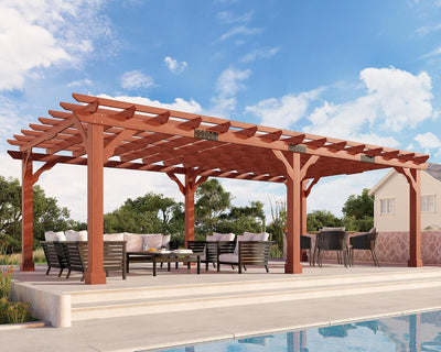 12X24 FT Premium Cedar Wood Pergola with Trellis Roof & Weather-Resistant Support, Outdoor Pergola Kit with Stakes, Garden Gazebo for Patio, Backyard & Events, Reddish-Brown