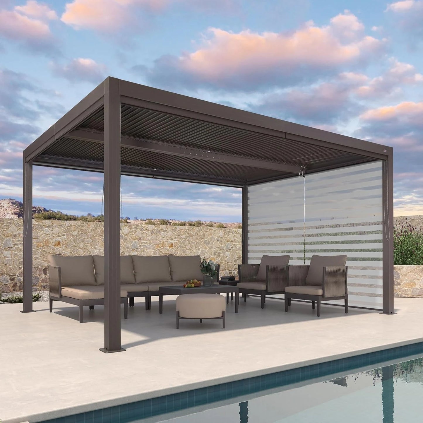 Bronze Louvered Pergola with Adjustable Roof for Deck Backyard Garden Hardtop Gazebo