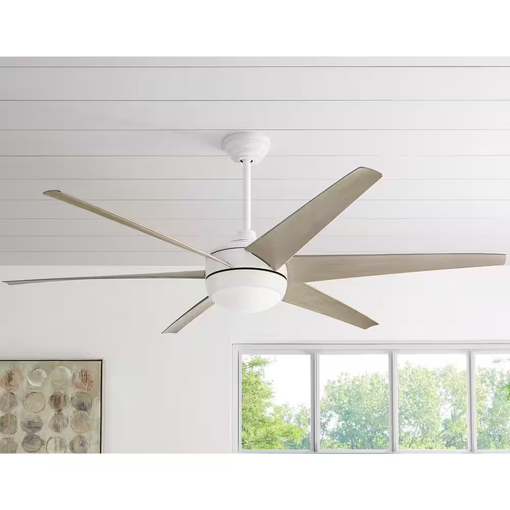 Windward 68 In. White Color Changing Integrated LED Matte White Ceiling Fan with Light Kit, DC Motor and Remote